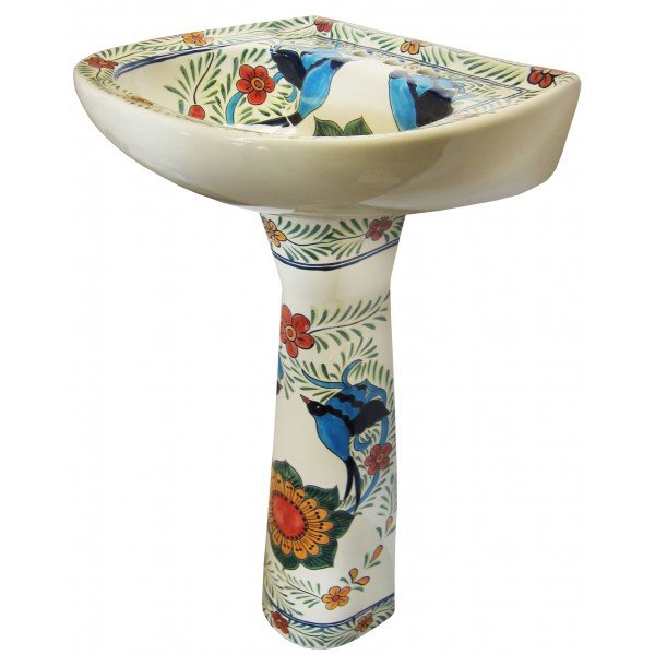 Mexican Talavera Pedestal Sink Hummingbirds 2